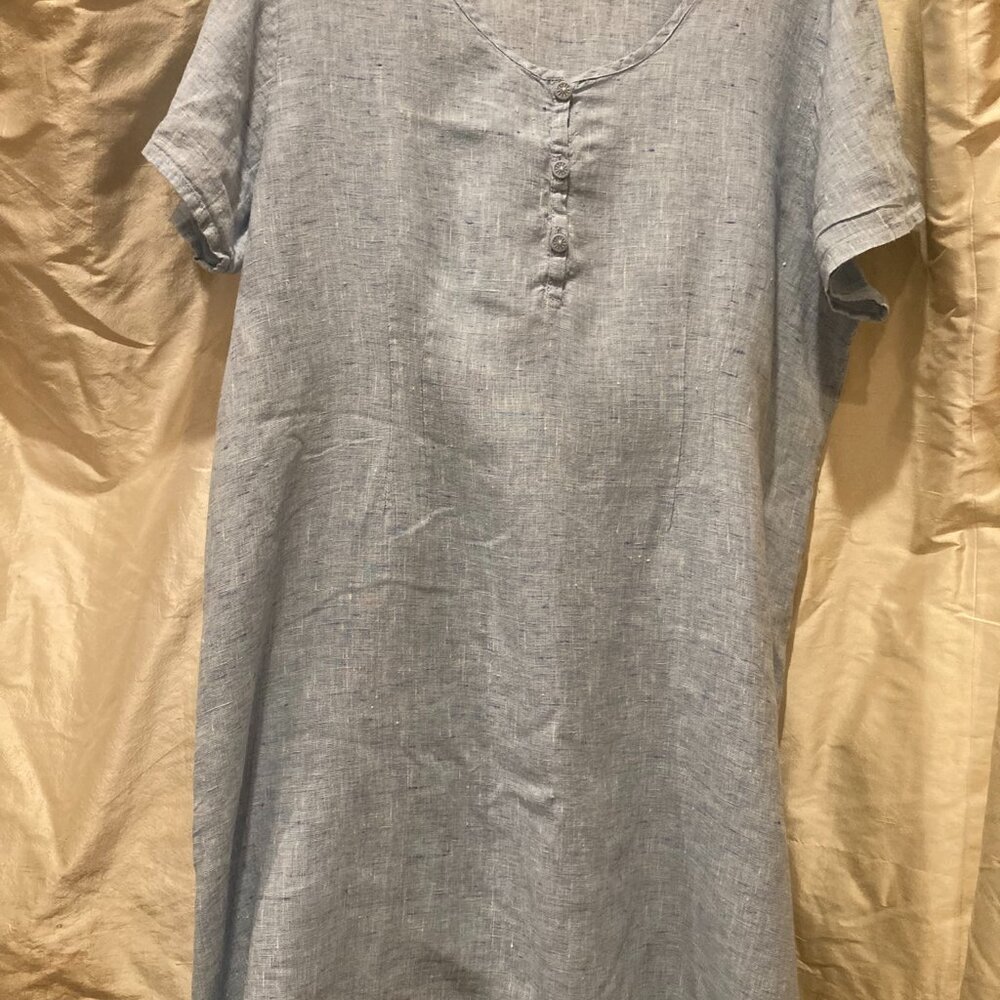 FLAX 100% Linen Light Blue Dress Large
